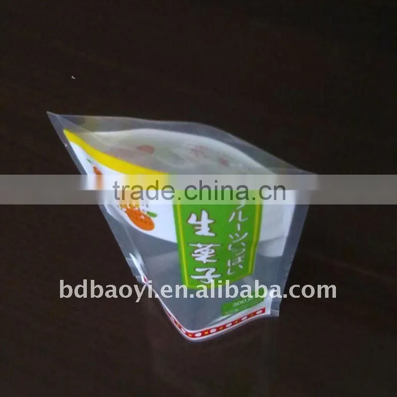 stand up plastic packaging bag for snack with bottom gusset