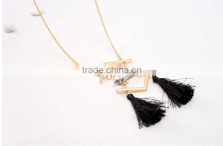 2015 Fashion gold necklace howlite stone tassel necklace