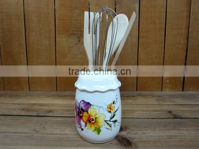 Household Cute Ceramic Egg Holder/ Cup with Flower Decal