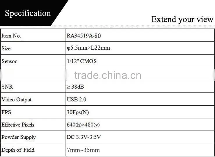 Factory supply 7mm~35mm depth of view usb pc camera with waterproof case
