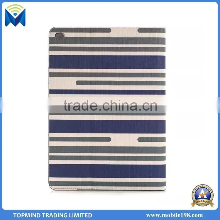 Wholesale Price Stripe Pattern Leather Flip Case Cover with Card Slot for iPad Air 2