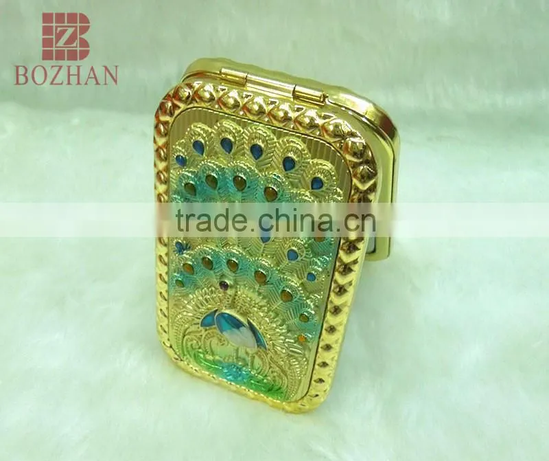 Charm peacock cosmetic mirror/gold peacock promotional gift pocket mirror/gold peafowl makeup mirror