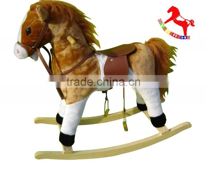 74*30*58cm ASTMF963 customized stuffed playful plush rocking horses series toy with wooden base&music
