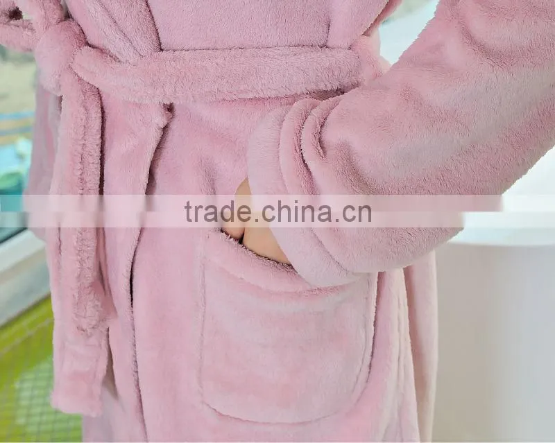 super soft coral fleece bathrobe for woman with pocket