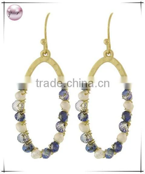 Rhodiumized Blue Glass Crystal & Cream Synthetic Pearl Fish Hook Oval Dangle Earring Set