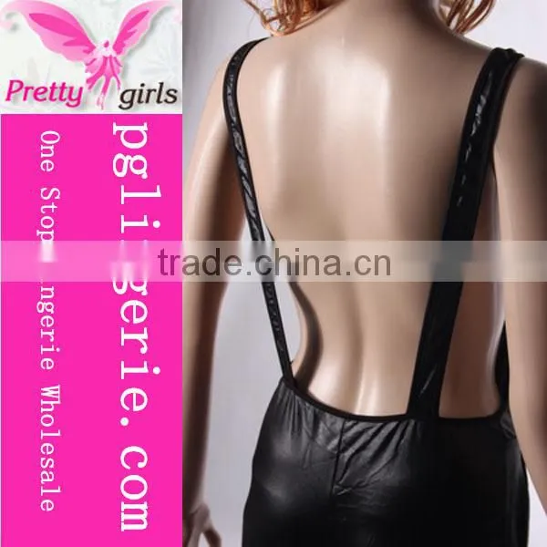 Popular women's sexy leather halter backless bodycon costumes