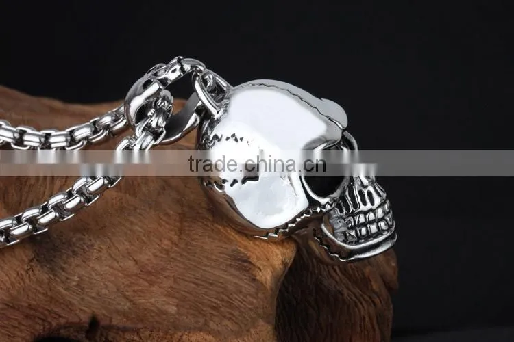 High polish stainless steel skull head design tibetan pendant
