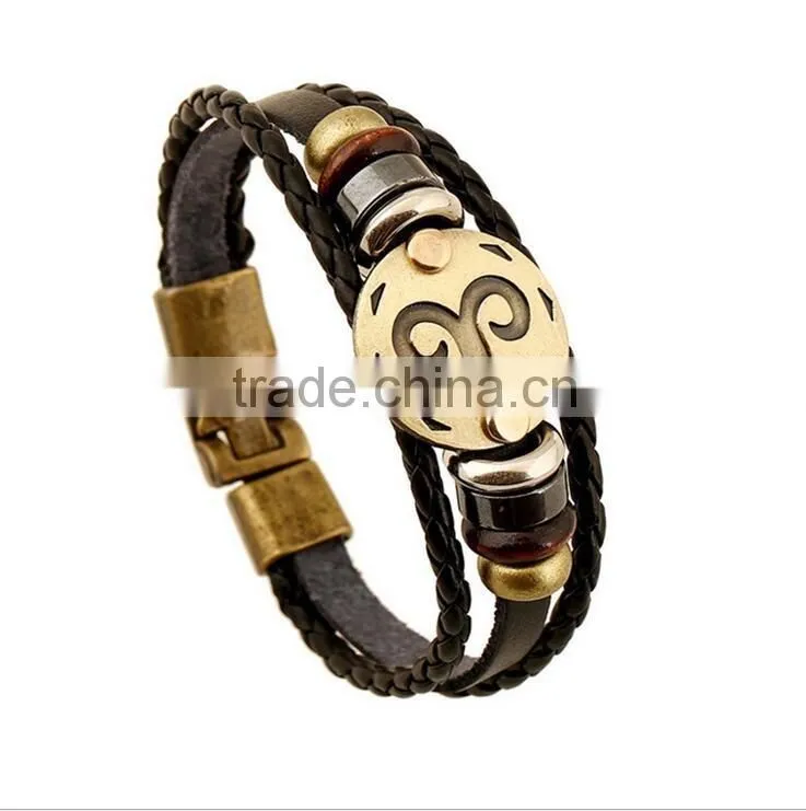 stainless steel leather wrap bracelet