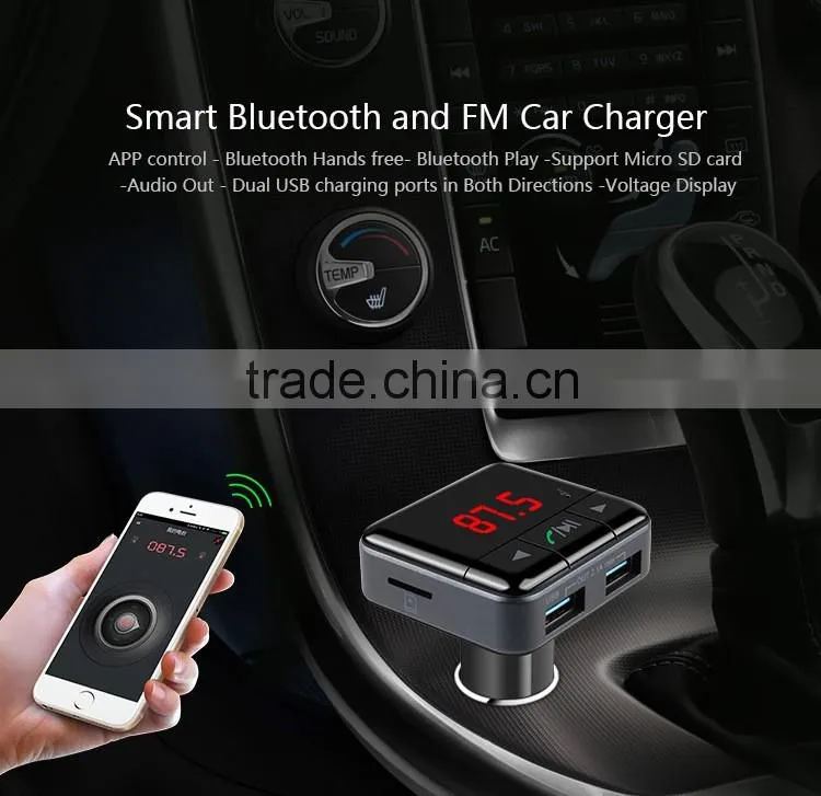 BC12 Dual USB Car Charger Bluetooth FM Transmitter Kit with APP Function, Support LCD Display / TF Card Music Play / Hands-free