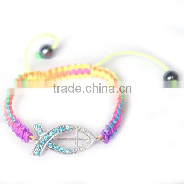 colorful catholic rosary cross bracelet,rope magnetic fish bracelet,fashion charm jewelry bracelet