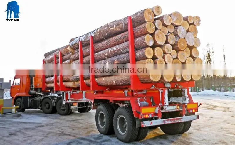 3 Axles Wood Timber Semi Trailer, Log Transport Trailer 60 Tons, Wood Transport Truck Trailer