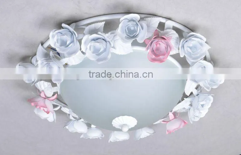 Iron rose flower encircle glass shade ceiling light