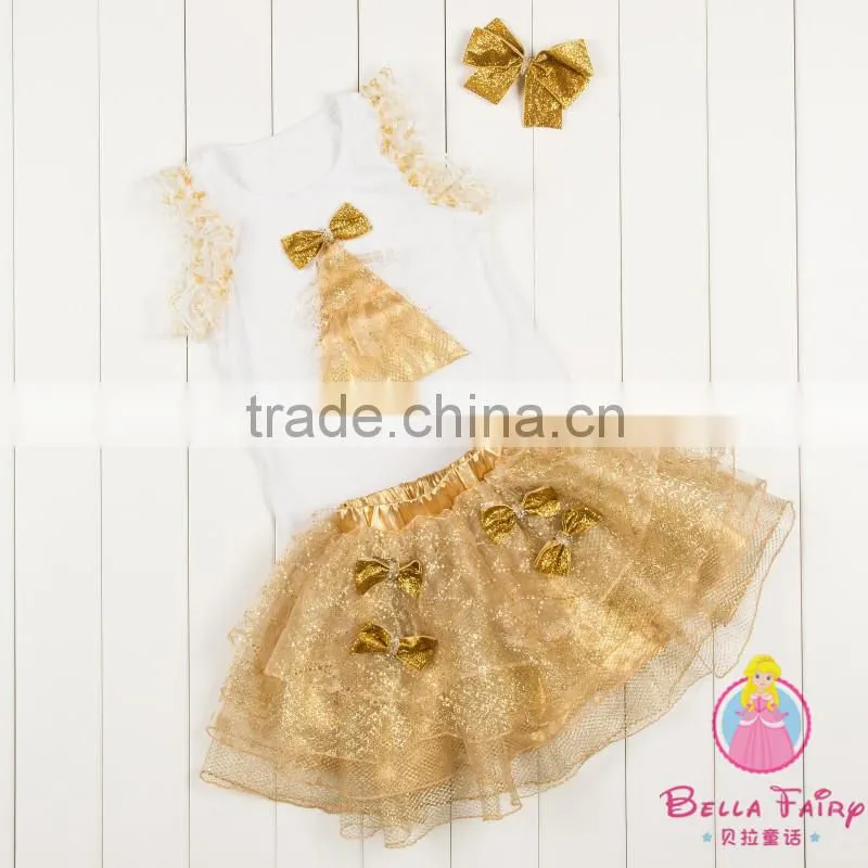 Kapu manufacture baby girl halloween clothing set frock design gold polka dot made in 2016