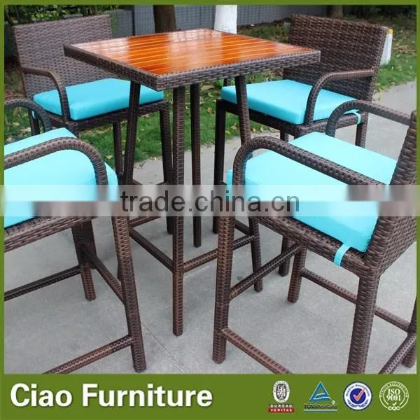 Outdoor high bar table with teak wood top