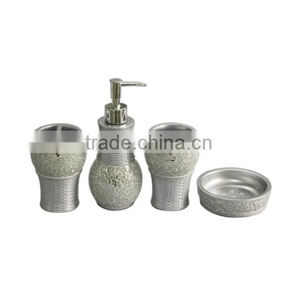 4 PCS High Quality Chrome Resin Crackle Mosaic Glass Bathroom Accessories