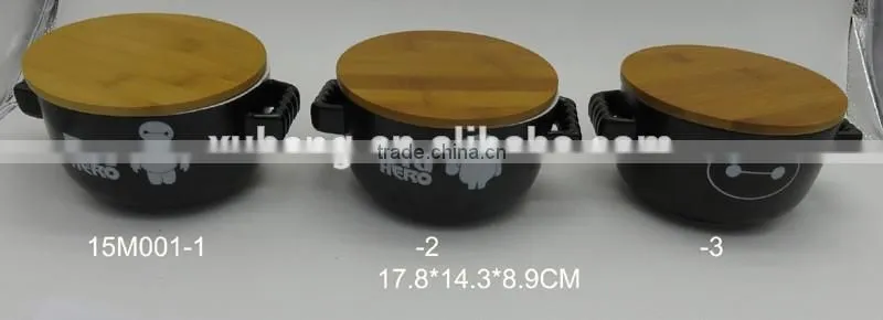 New Product Fashion Creative Double Handle Ceramic Noodle Bowl rice bowl with lids