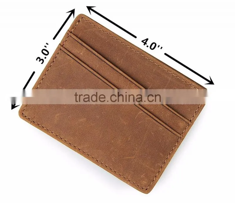 Handmade men's RFID blocking crazy horse leather slim front pocket wallet card holder