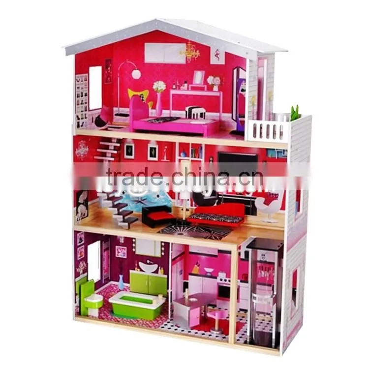 Best design toddlers pretend toys wooden crafted small dollhouse with furniture W06A231
