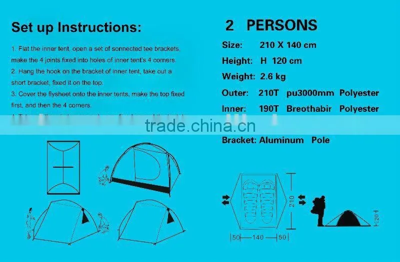 RT208 waterproof breathable safari tent for 2 people