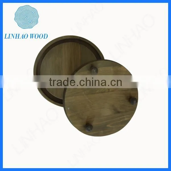 round burnt color pine wood tray