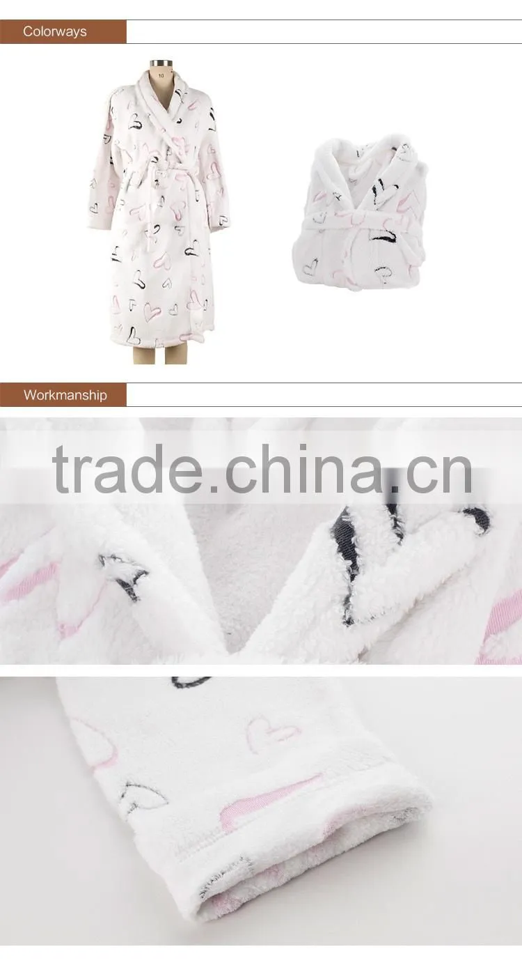 2016 NEW Microfiber Coral Fleece Bathrobe with Burn Out Print Color