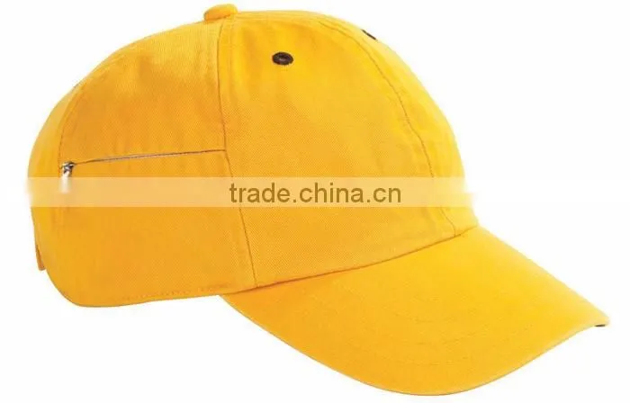 Yellow sports hats 6 panel baseball cap with pocket
