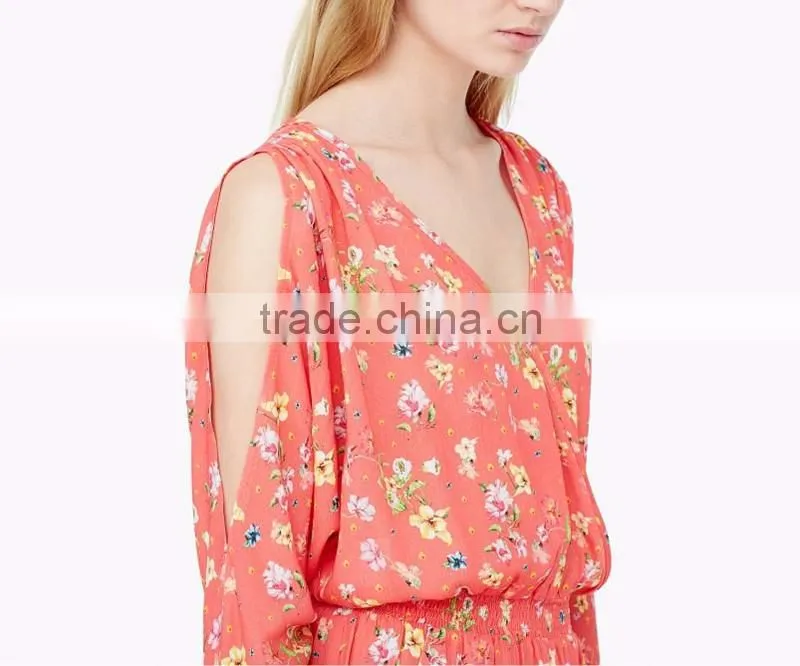 fashion shoulder design ladies v neck custom printing one piece jumpsuit for women