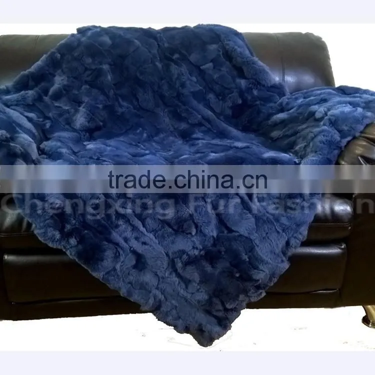 CX-D-66E Real Fur Luxury Patchwork Rex Rabbit Fur blanket/Fur Rug