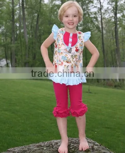 Wholesale baby clothing sets baby floral design ruffle top with nice ruffle pants set