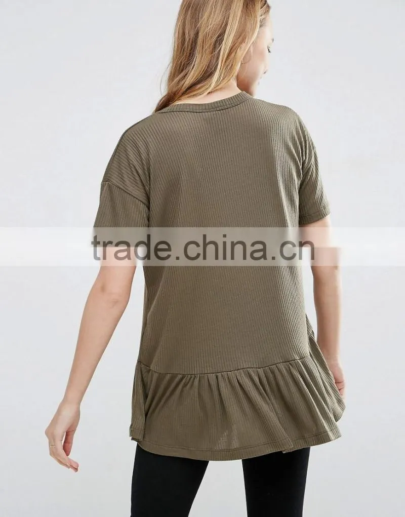 fashion t shirt wholesale, t shirt ruffle hem, blank t shirt