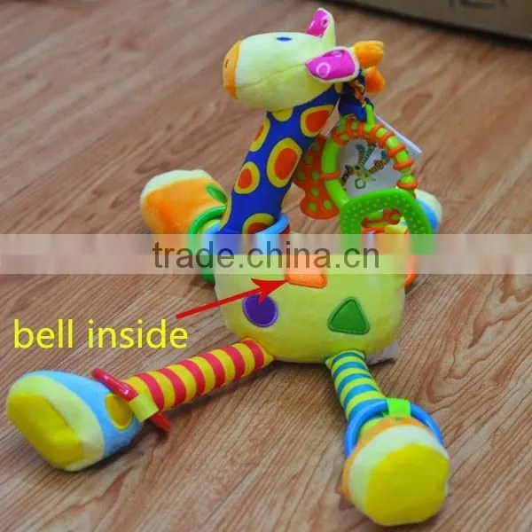 Lovely giraffe bell insert baby educational plush toys baby bed hanging toys