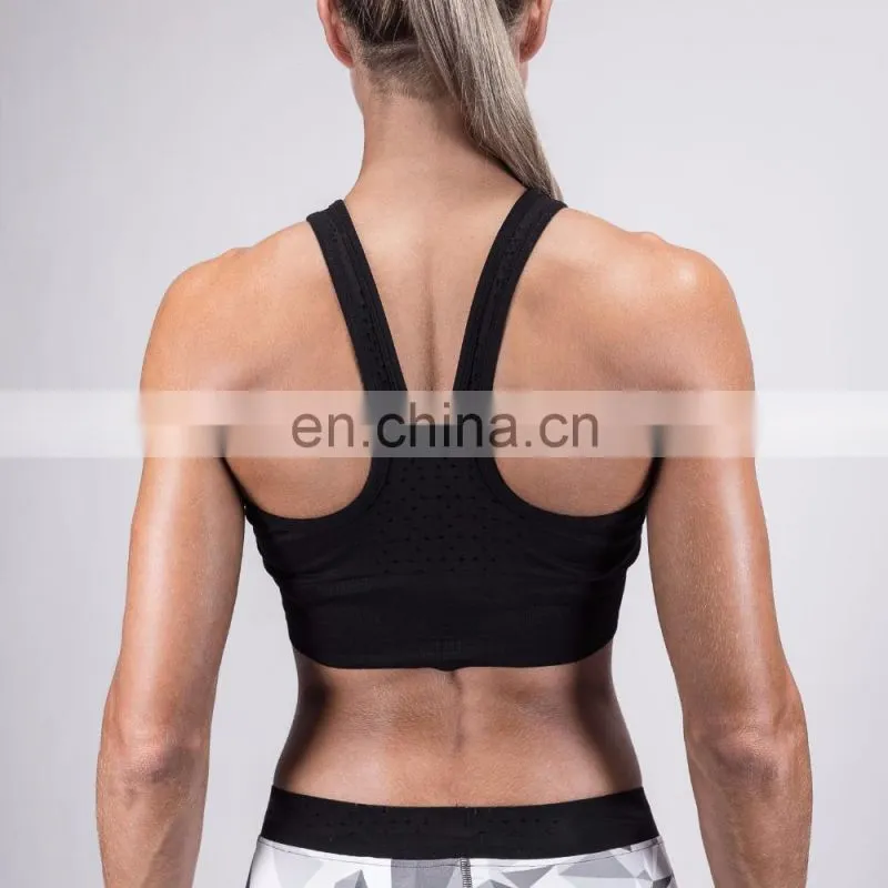 Comfortable yoga wear wholesale dry fit sports bra women fitness seamless performance gym bra black