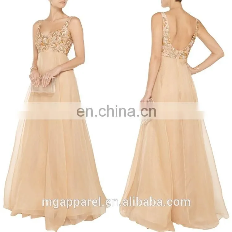 fashion white gold bead and sequin embellished dresses for women, silk gown evening dress
