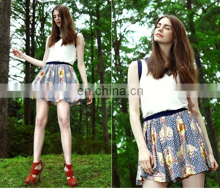 Roral Fashion Sleeveless Top Mini Skirt Summer Latest Unique Lady 2Pieces Dress Suit