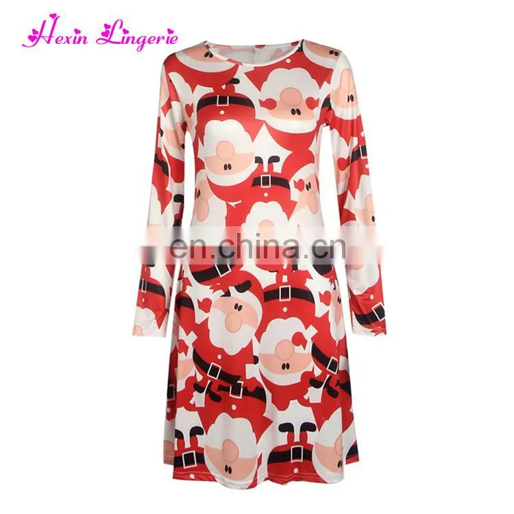 Low Price Red Embroidered Santa Snowflake Printed New Ladies Long One Piece Dress