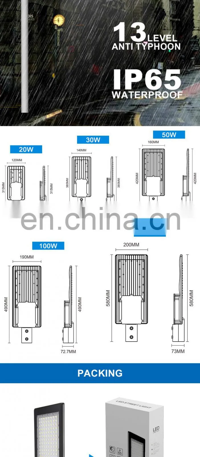 China big factory Faner lighting CB SASO CE ROHS BIS waterproof IP65 150W led street light for garden for street for project