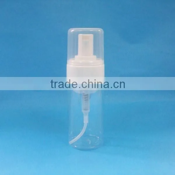 Hot sale 100ml pet bottle with foam pump/42MM clear cosmetic foam pump bottle