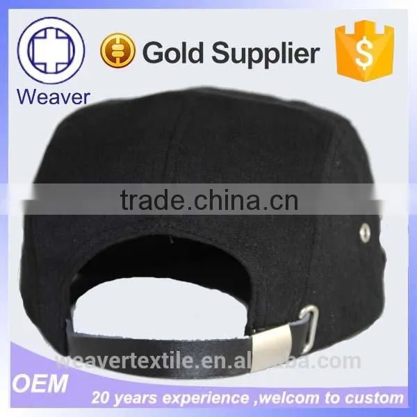 Wholesale Blank Black Plain Metal Buckle 5 Panel Hats Custom Snapback Trucker Cap