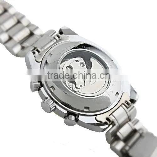 New Men Silver Dial Gold Case Stainless Steel Mechanical Watch WM199