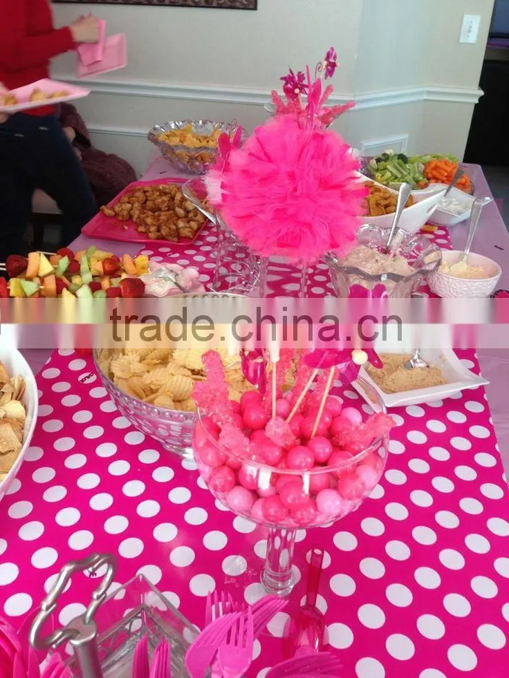 2015 New Arrival!! Elegant Pink Polka Dot Eco-friendly Plastic Table Cloth for Home Usage