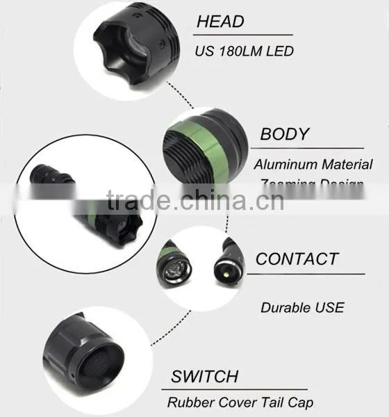 (120242) Zooming aluminum alloy 1*18650/3*AAA police torch rechargeable led flashlight