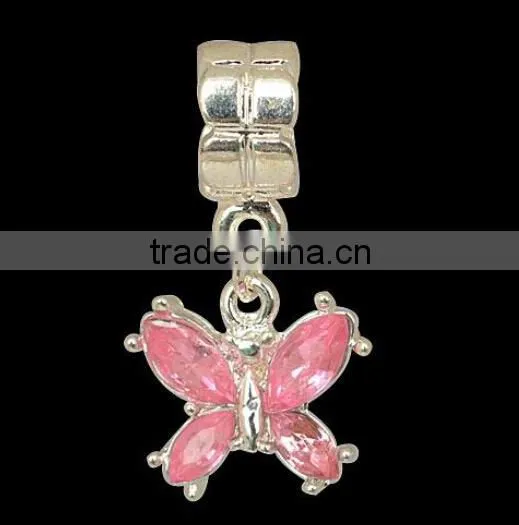 Vnistar silver plated european dangle charm hanging beads pink&purple butterfly shaped for charm jewelry PBD1988