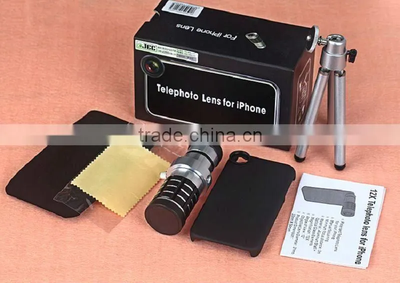 12X Optical Zoom Telephoto Lens with Mini Tripod+ Case For Apple iPhone 4/4S