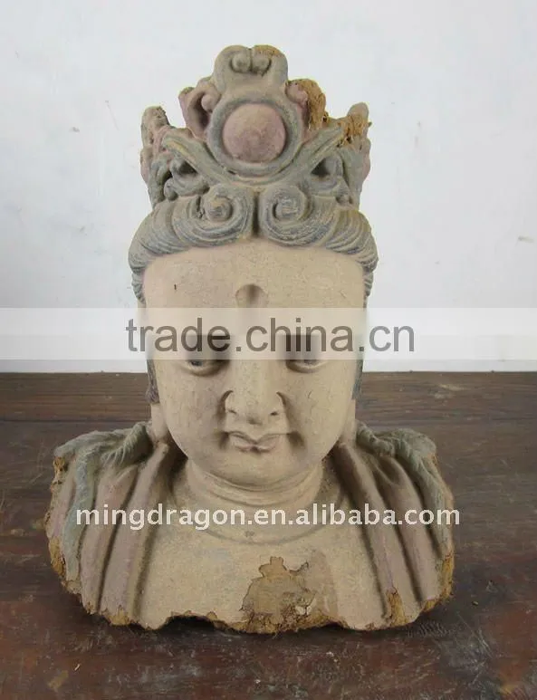 Antique Chinese mud Buddha Head Sculpture