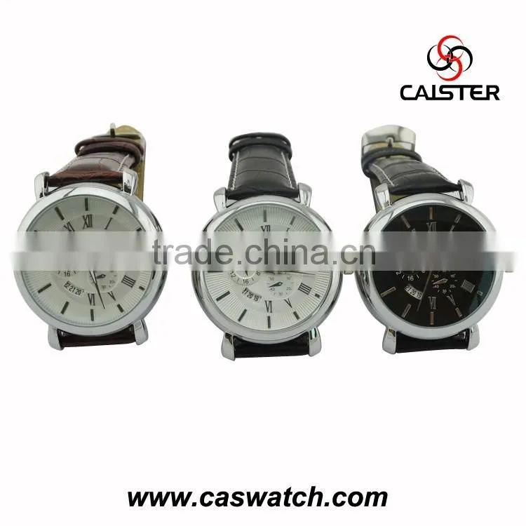 Fashionable watch with two eyes calendar wrist watch for men