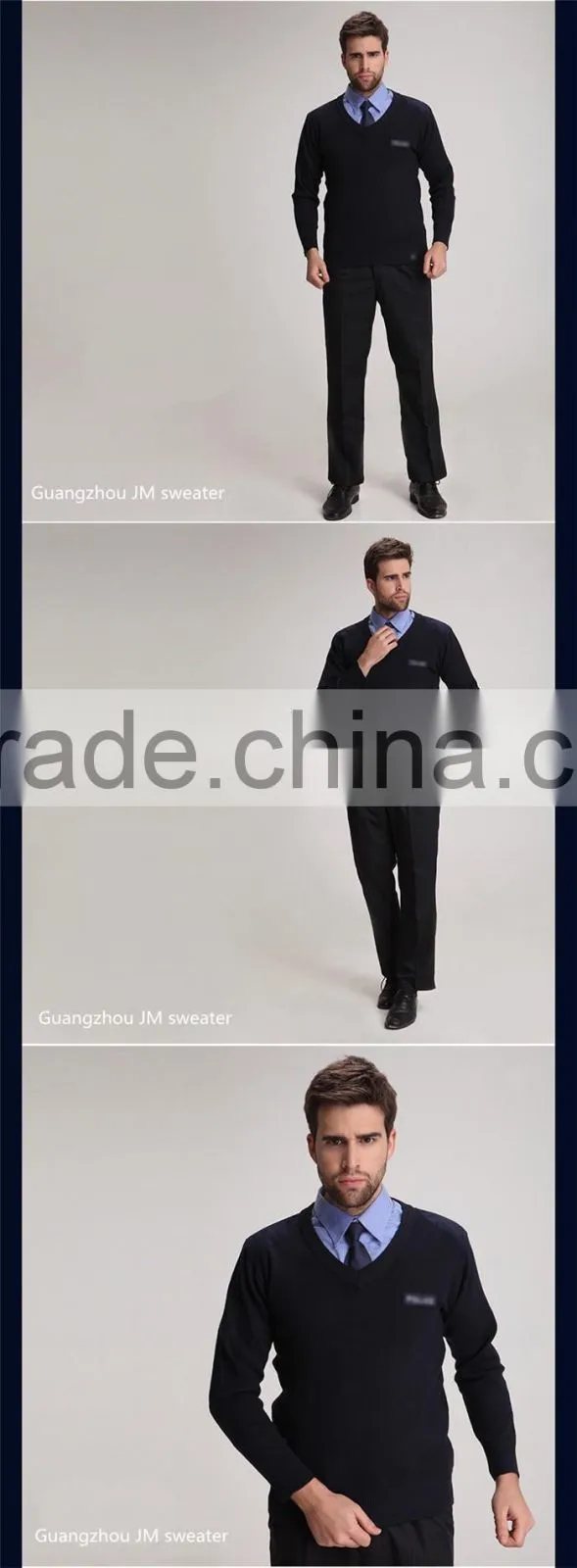 High quality mens winter knitted black sweater work wear security guard uniform