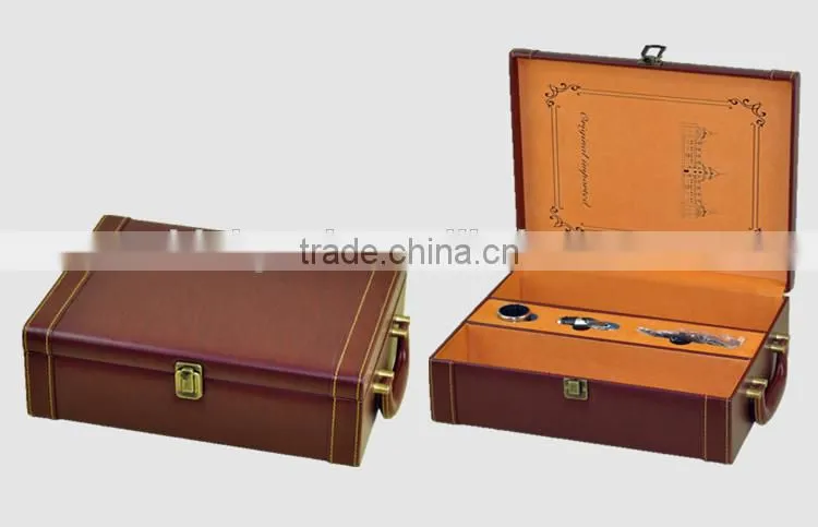 Wholesale 2 Bottles Fancy With Tools Leather Wine Boxes