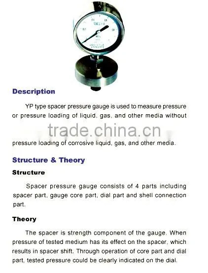 Stainless Steel Anti-corrosive Compound Diaphragm Pressure Gauge diaphragm pressure gauges