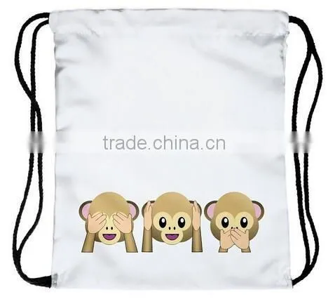 Fullprint cotton canvas white school outdoor emoji drawstring bag