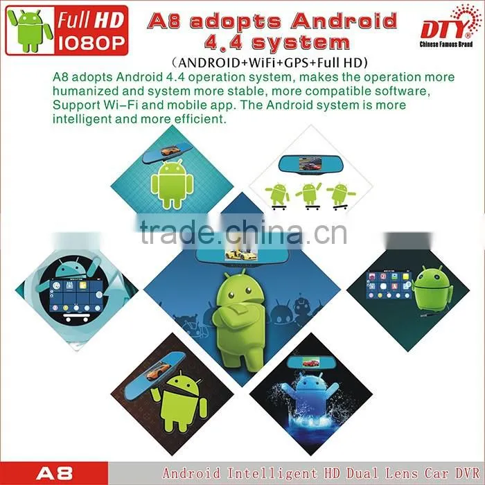 DTY Android car wireless rearview mirror with reversing camera, rear view mirror camera car dvr , A8